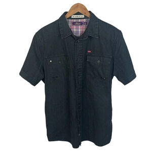 BF851 Mens AKOO Urban Streetwear Brand Waxed Denim Button Down Shirt L
